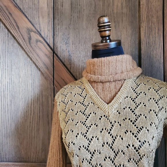 Moschino Couture Tan Merino Gold Lame Turtleneck - Picture 3 of 6